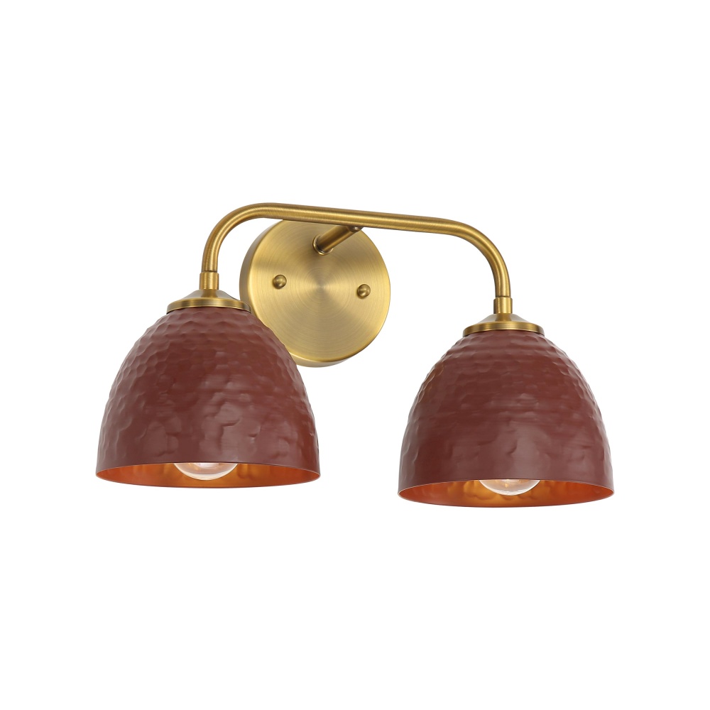 Golden Lighting Shepard 2-light Vanity in Modern Brass and Russet Clay shade